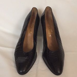 Black Hermes snakeskin pumps